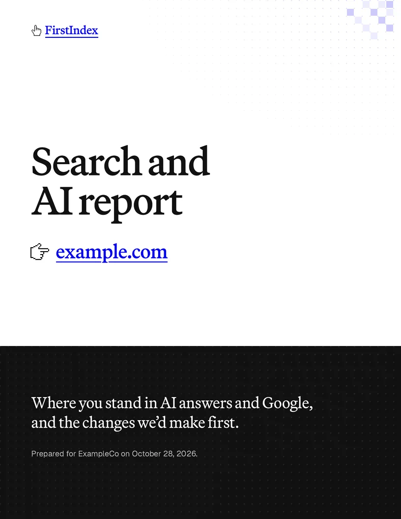The cover of an example report for example.com